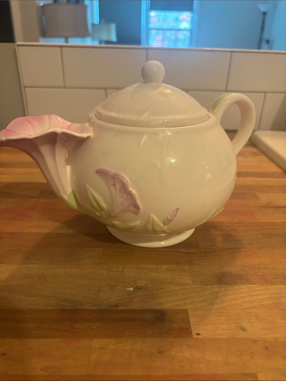 Pastel Floral Ceramic Teapot with Pink Handle